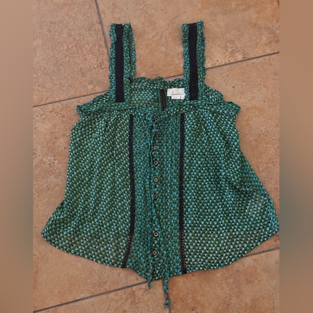 Anthropologie Green Floral Flowy Green Tank Top | size 8